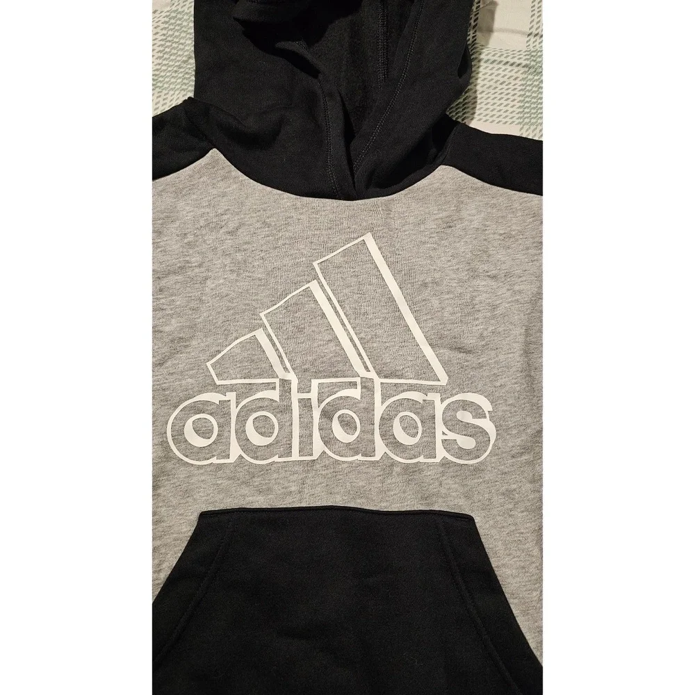 ADIDAS Boys‎ Black Grey Color Block Hoodie Small